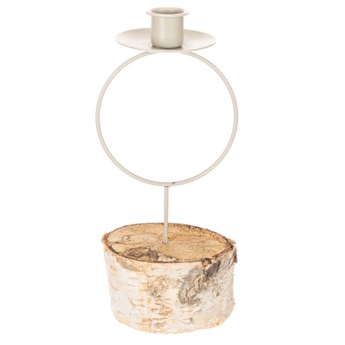 Portavelas con base de madera de abedul y anillo de metal, 20 cm | Floristik24.es