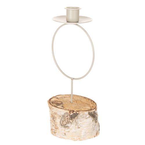 Portavelas con base de madera de abedul y anillo de metal, 20 cm | Floristik24.es