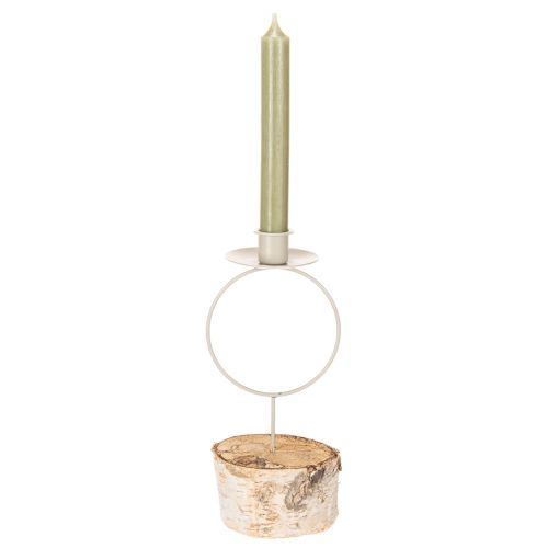 Portavelas con base de madera de abedul y anillo de metal, 20 cm | Floristik24.es