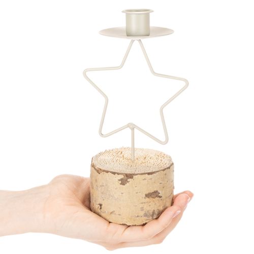 Portavelas en forma de estrella con base de madera para una vela de 20 cm. | Floristik24.es