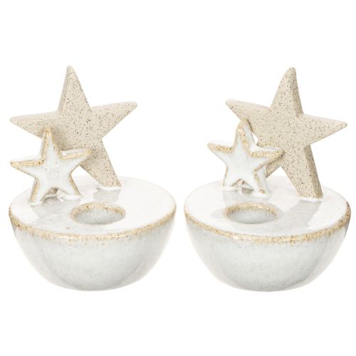 Portavelas de cerámica con forma de estrella, decoración navideña, 11 cm, 2 unidades