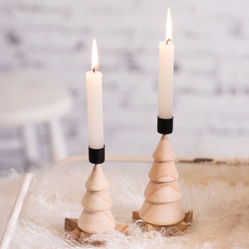 Candelabro árbol de Navidad decoración madera natural H13cm 4 piezas