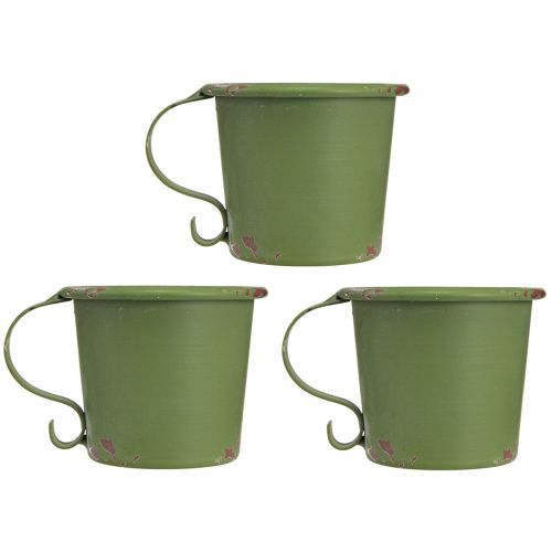 Artículo Portavelas de palo taza vintage decoración de metal verde Ø9,5cm H8cm 3ud