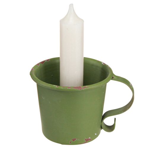 Artículo Portavelas de palo taza vintage metal verde Ø7cm H6cm 2ud