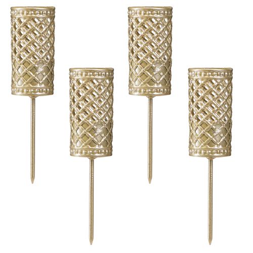 Artículo Portavelas de palo para enchufar oro mate Ø24mm H10cm 4 piezas