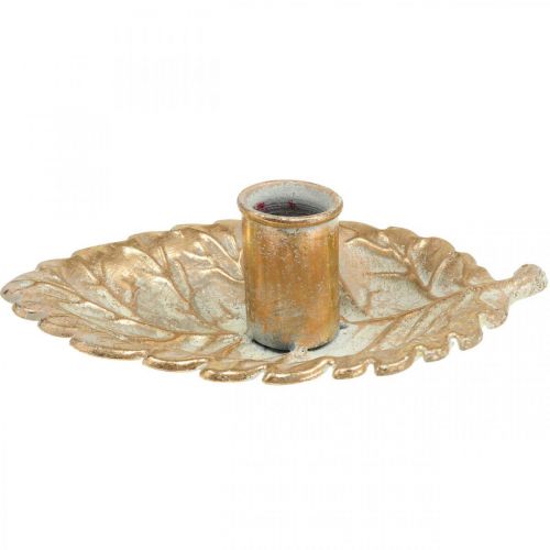 Floristik24 Candelero Plato Follaje Dorado 16,5x10,5x5cm