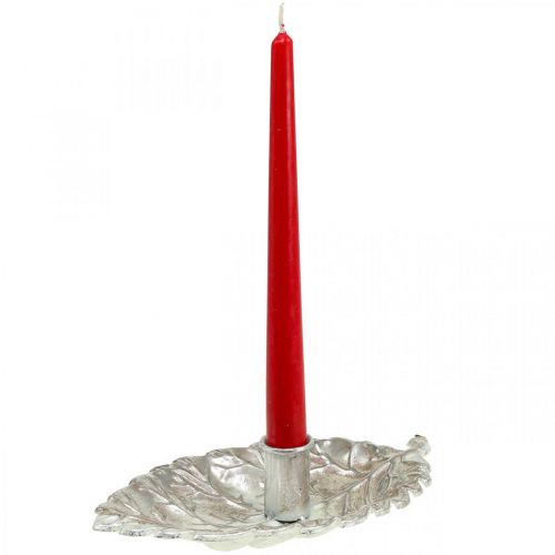 Artículo Candelabro plato hoja plata 22x13,5x5,5cm