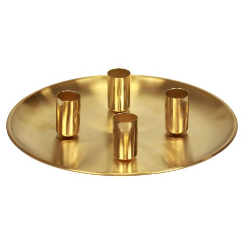 Portavelas de palo dorado Ø2,5cm plato de vela de metal Ø23cm