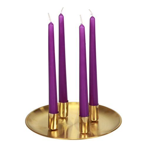 Floristik24 Portavelas de palo dorado Ø2,5cm plato de vela de metal Ø23cm
