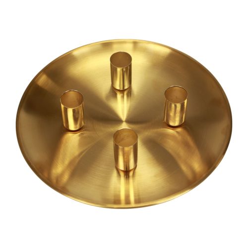 Floristik24 Portavelas de palo dorado Ø2,5cm plato de vela de metal Ø23cm