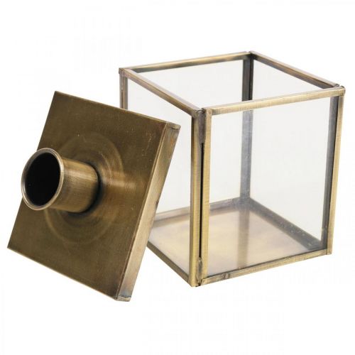 Floristik24 Candelero metal art glass vintage cubo latón 7.5cm