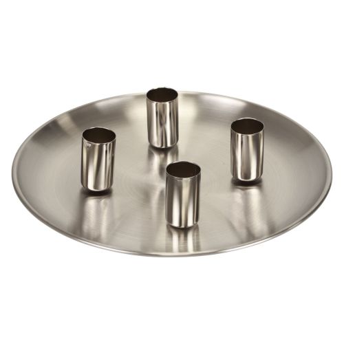 Floristik24 Portavelas de palo plateado Ø2,5cm plato de vela de metal Ø23cm