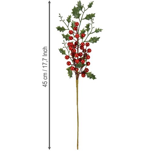 Artículo Rama de acebo de Navidad bayas Ilex artificial 45cm 6 piezas