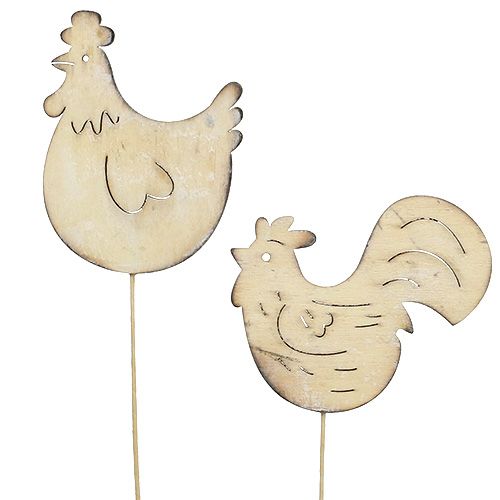 Floristik24 Enchufe de madera gallo, gallina 7cm - 8,5cm 2uds