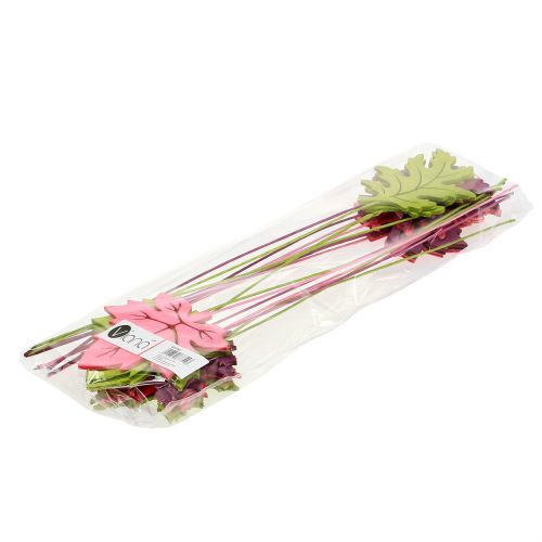 Floristik24 Plug decorativo hoja rosa, verde, burdeos 8cm 18 piezas