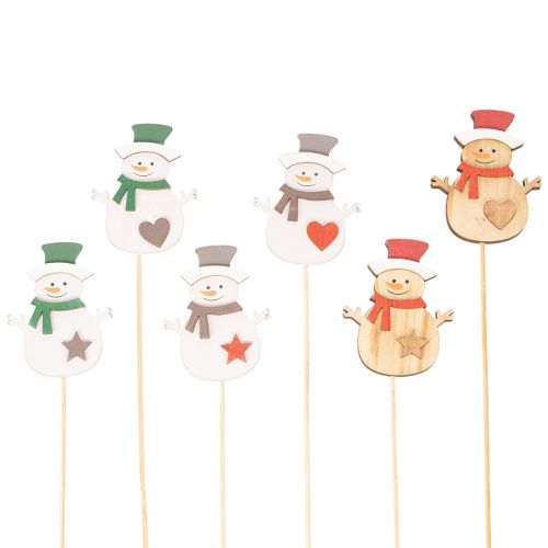 Estacas de madera con forma de muñeco de nieve para decoración floral, Navidad, 31 cm, 12 unidades