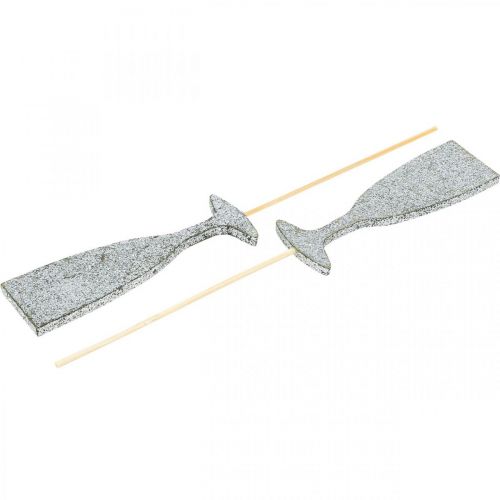 Artículo Decoración de Nochevieja copa de champán tapones de flores plateados 9cm 18 piezas