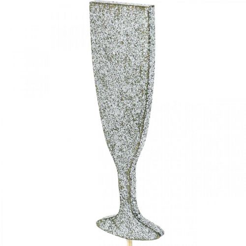 Artículo Decoración de Nochevieja copa de champán tapones de flores plateados 9cm 18 piezas