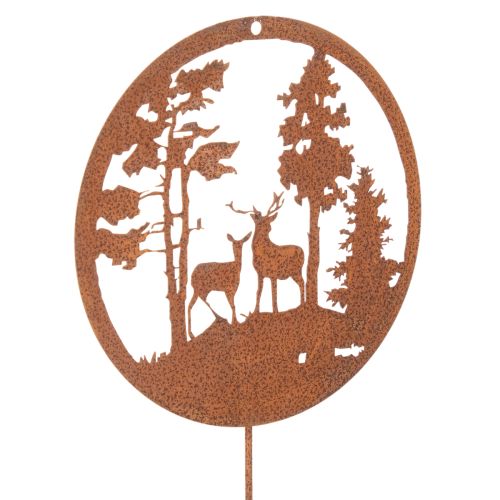 Estaca de jardín, color óxido, redonda, silueta de ciervo, decoración de bosque, 53 cm, 2 piezas