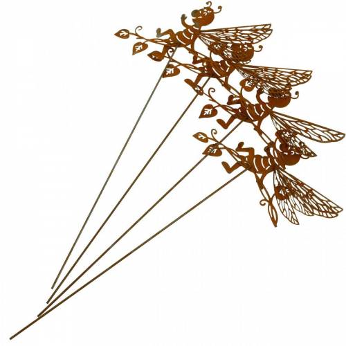 Floristik24 Tapón de jardín óxido abeja 34,5 × 14cm decoración de jardín de metal 4 piezas