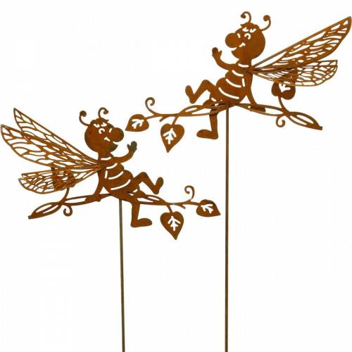 Floristik24 Tapón de jardín óxido abeja 34,5 × 14cm decoración de jardín de metal 4 piezas
