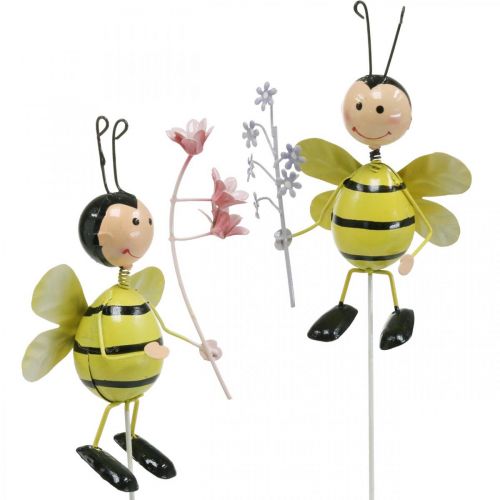 Artículo Tapón flor abeja con flor decoración metal primavera verano 4pcs