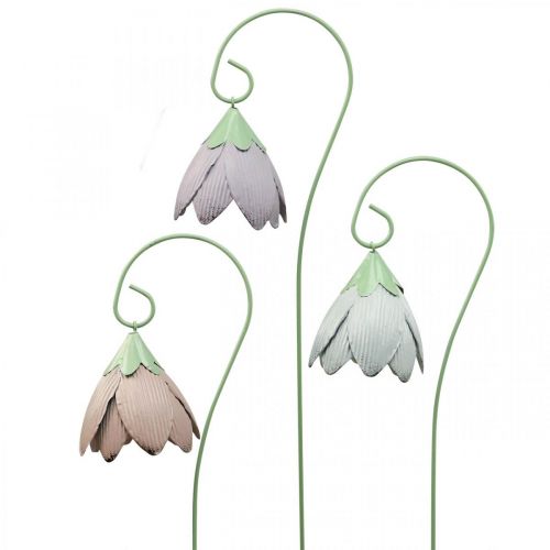 Artículo Estacas de jardín flores decorativas de metal rosa violeta blanco L58cm 3pcs