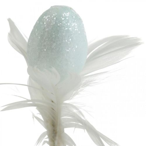 Artículo Huevos de Pascua artificiales en un palo huevo de decoración pastel con plumas H4cm 18pcs