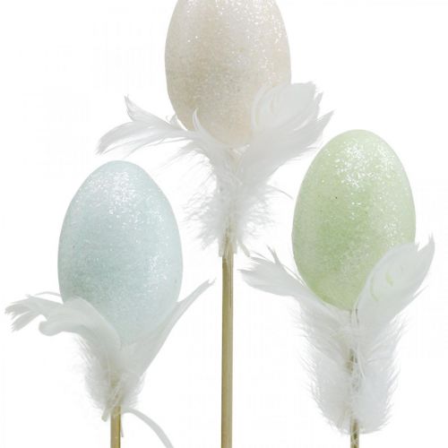 Artículo Huevos de Pascua artificiales en un palo huevo pastel decoración de Pascua H6cm 6pcs