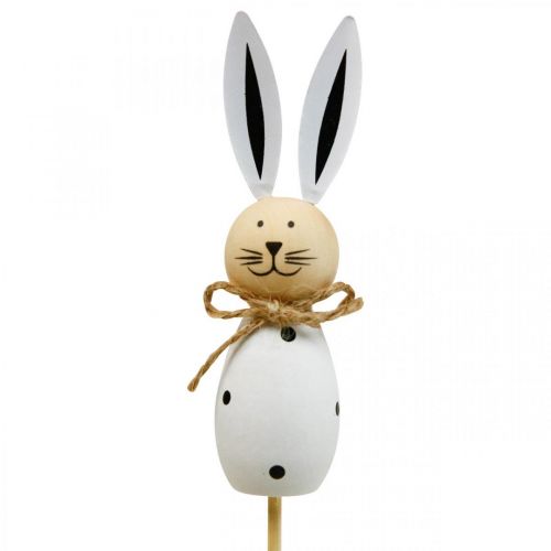 Artículo Conejo de Pascua de madera con forma de flor, color negro y blanco, 34 cm de alto, 4 unidades