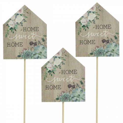 Floristik24 Tapones de flores madera Home Sweet Home decoración 6,5x7,5cm 18pcs