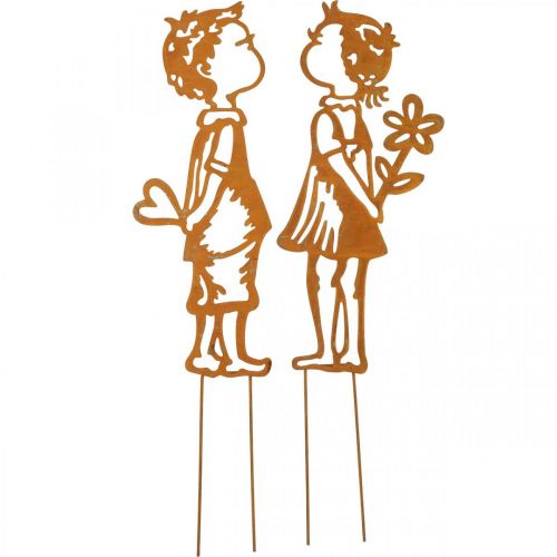 Floristik24 Enchufes nostálgicos, niño y niña, decoración de jardín, pátina de enchufe de flores L46.5cm juego de 2