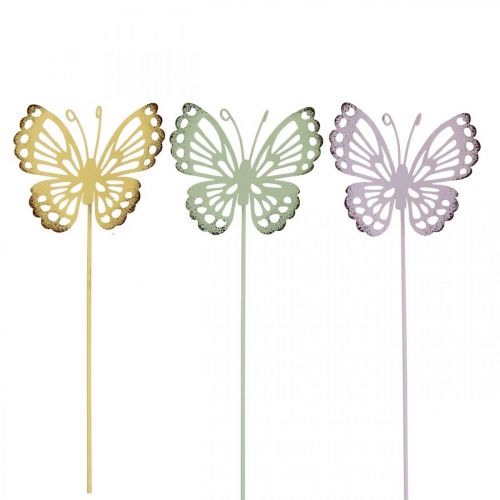 Artículo Estaca de jardín mariposa metal tricolor L25cm 6pcs