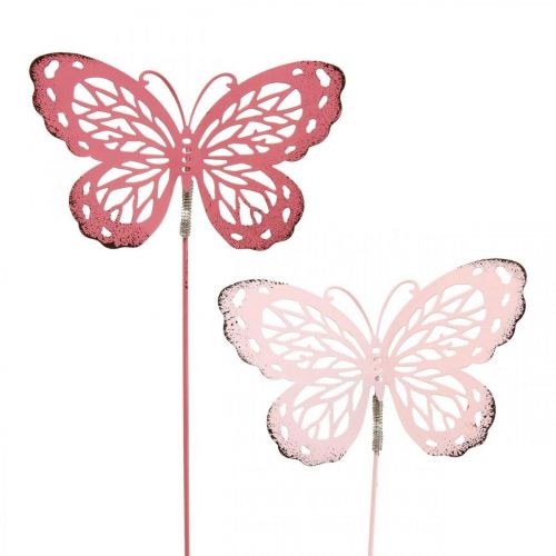 Floristik24 Estaca de jardín mariposa metal rosa Al. 30 cm 6 uds.