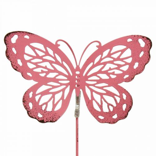 Estaca de jardín mariposa metal rosa Al. 30 cm 6 uds.