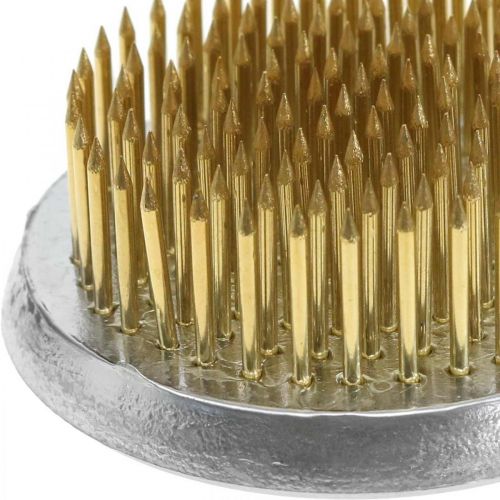 Artículo Erizo, Kenzan, Ikebana, base de metal plateado, redondo Ø5cm