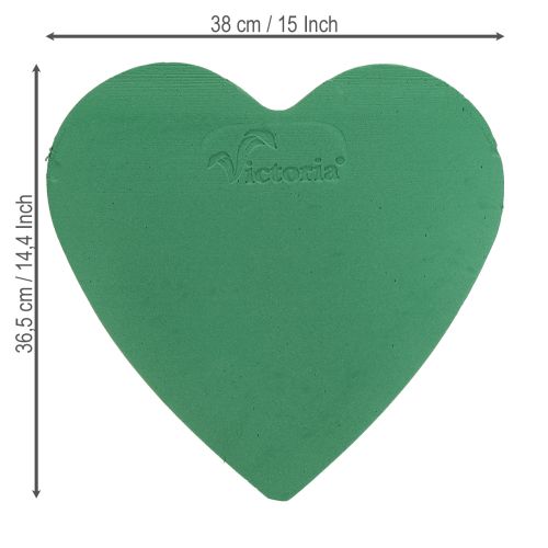 Artículo Corazón de espuma floral 38×36,5cm espuma floral húmeda verde 2 piezas