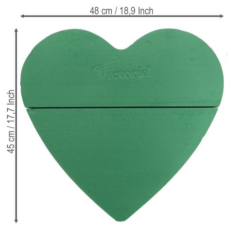 Artículo Corazón de espuma floral grande espuma floral húmeda verde 48cm 2 uds