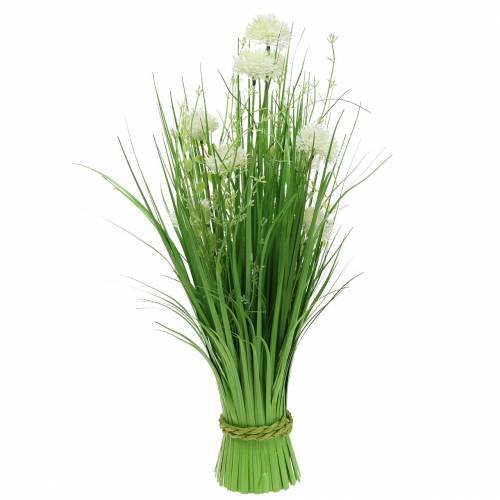 Ramo de pie deco ramo con flores del prado verde, blanco artificial 51cm
