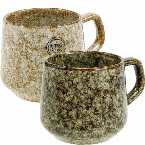 Floristik24 Taza de gres taza con asa marrón, beige 9,5cm 2uds