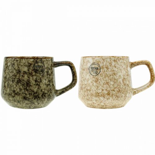 Floristik24 Taza de gres taza con asa marrón, beige 9,5cm 2uds