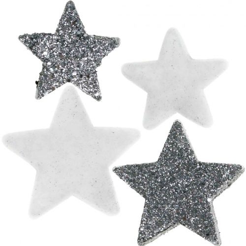 Floristik24 Adorno esparcido Estrellas de navidad gris/negro Ø4/5cm 40p