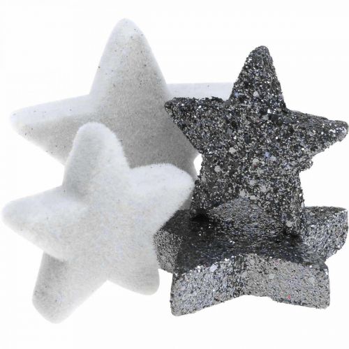 Artículo Adorno esparcido Estrellas de navidad gris/negro Ø4/5cm 40p