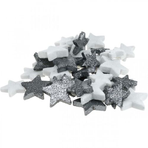 Floristik24 Adorno esparcido Estrellas de navidad gris/negro Ø4/5cm 40p