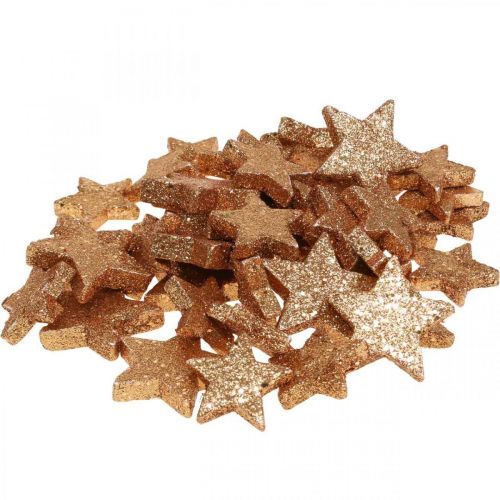Floristik24 Adorno scatter estrellas navideñas purpurina/naranja Ø4/5cm 40p
