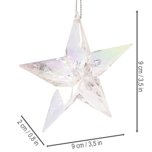 Adornos decorativos en forma de estrella, acrílico transparente iridiscente, decoración para árbol de Navidad, 9 cm, 6 unidades | Floristik24.es