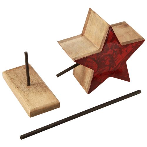 Artículo Decoración estrella rojo natural con varilla en base 20x9,5x50cm