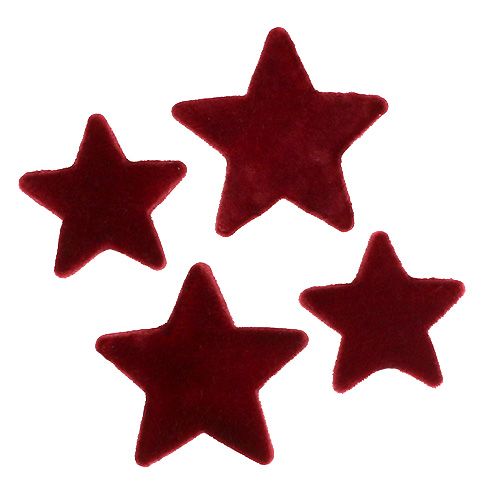 Artículo Adorno navideño estrellas Bordeaux flocado decoración de mesa 4–5cm 40p