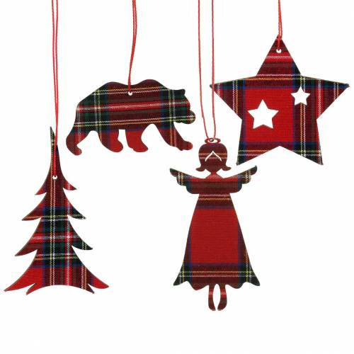 Floristik24 Decoraciones para árbol de Navidad Cuadros escoceses Rojo 8cm 12pzs