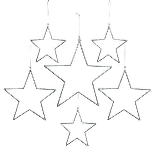 Floristik24 Conjunto estrella para colgar plata, mica 17-34cm